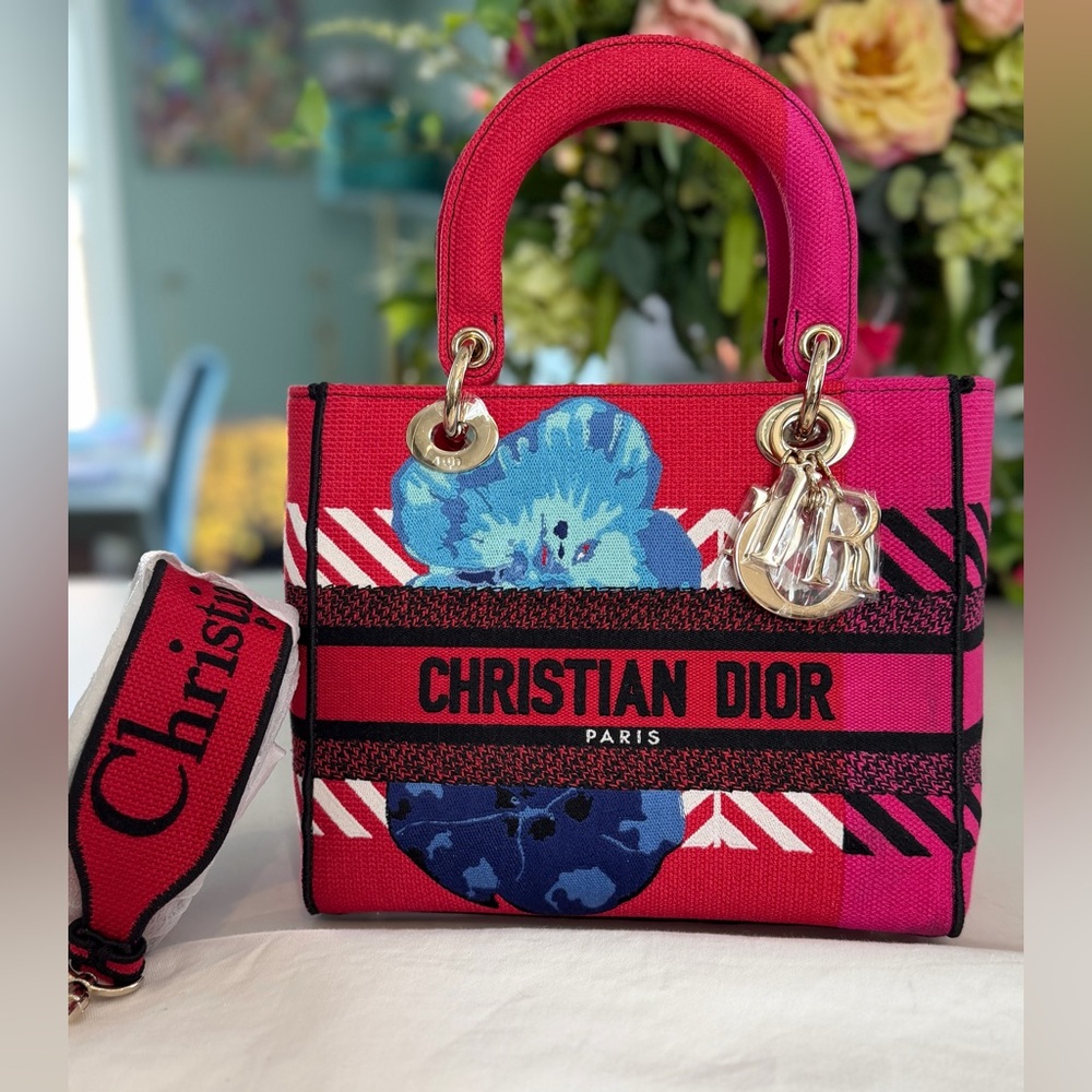 DIOR Dior D-Lite Shoulder Bag Pink & Red Canvas ~ NEVER WORN - Picture 15 of 15